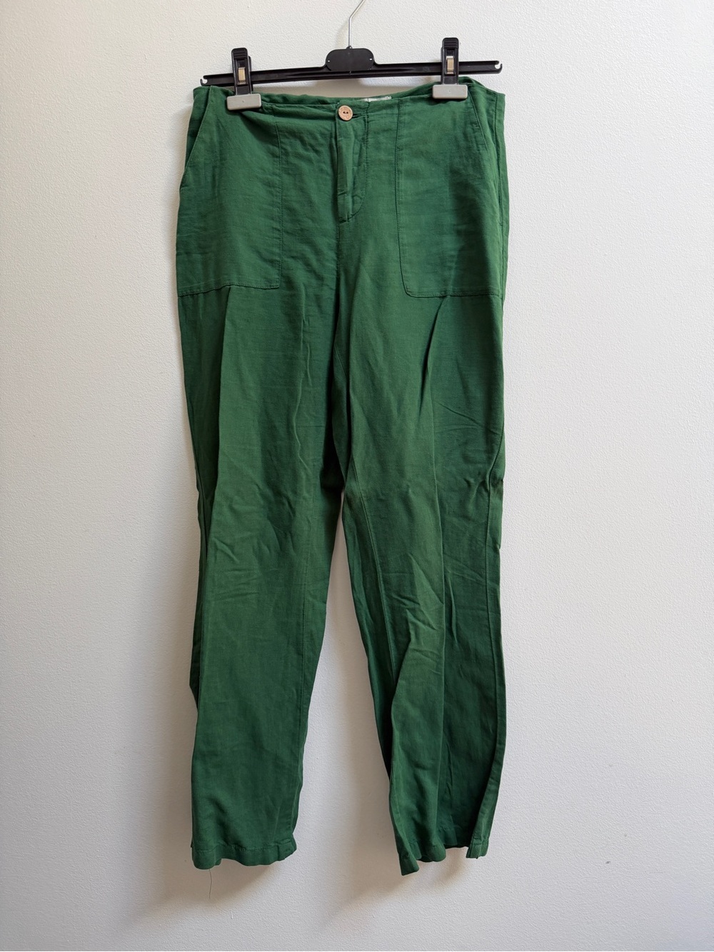 Zara Green High-Waist Casual Linen-Look Pants